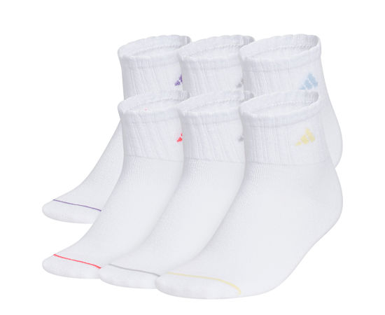ADIDAS-GIRLS MEDIUM SPORT FASHION QUARTER SOCKS 6 PAIRS