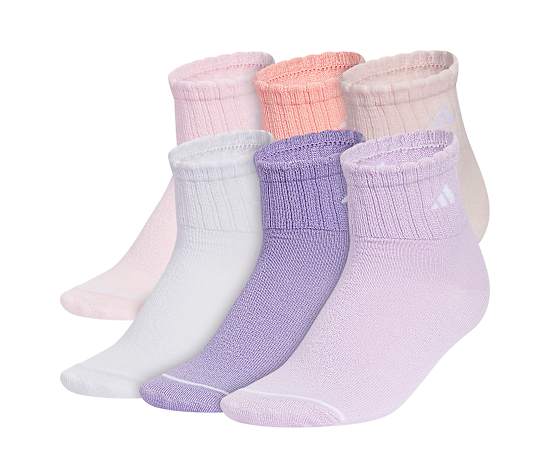 ADIDAS-GIRLS MEDIUM SPORT FASHION QUARTER SOCKS 6 PAIRS