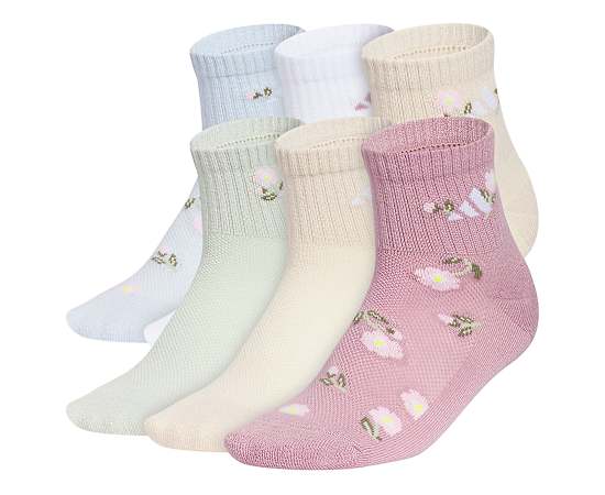 ADIDAS-GIRLS MEDIUM GRAPHIC QUARTER SOCKS 6 PAIRS