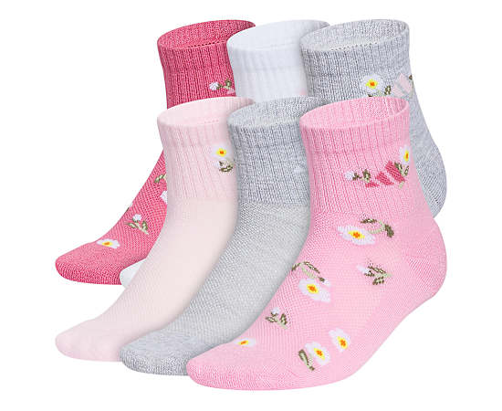 ADIDAS-GIRLS MEDIUM GRAPHIC QUARTER SOCKS 6 PAIRS