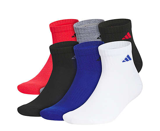 ADIDAS-MENS MEDIUM ATHLETIC CUSHIONED QUARTER SOCKS 6 PAIRS