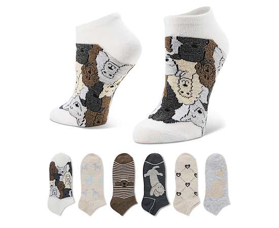 APARA-WOMENS DOG CROWD NO SHOW SOCKS 6 PAIRS