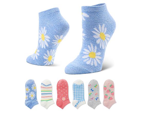 APARA-WOMENS FLOATING DAISIES NO SHOW SOCKS 6 PAIRS