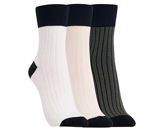 CLARKS-WOMENS RIB SHORT CREW SOCK 3 PAIRS