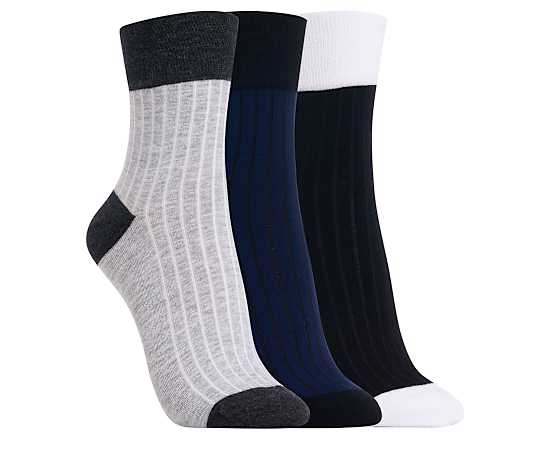 CLARKS-WOMENS RIB SHORT CREW SOCK 3 PAIRS