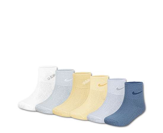 NIKE-GIRLS EXTRA SMALL ROLLED WELT QUARTER SOCKS 6 PAIRS
