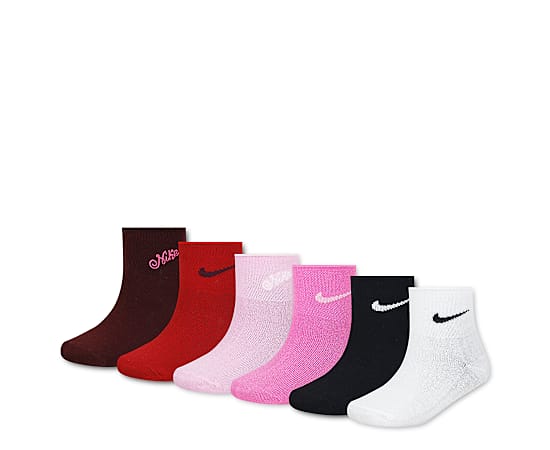 NIKE-GIRLS EXTRA SMALL ROLLED WELT QUARTER SOCKS 6 PAIRS