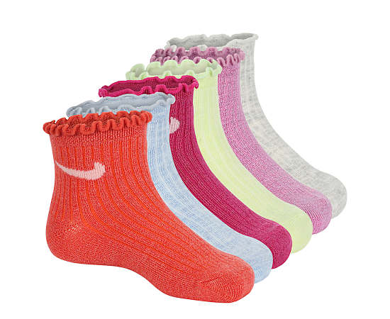 NIKE-GIRLS EXTRA SMALL RUFFLE QUARTER SOCKS 6 PAIRS
