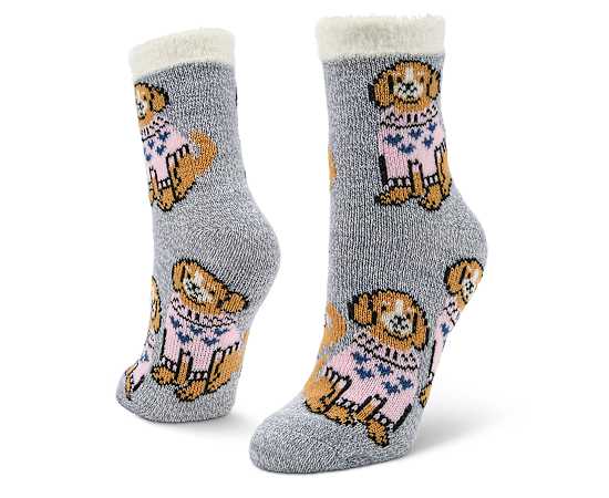 FIRESIDE-WOMENS FESTIVE DOGGIES CREW SLIPPER SOCK 1 PAIR
