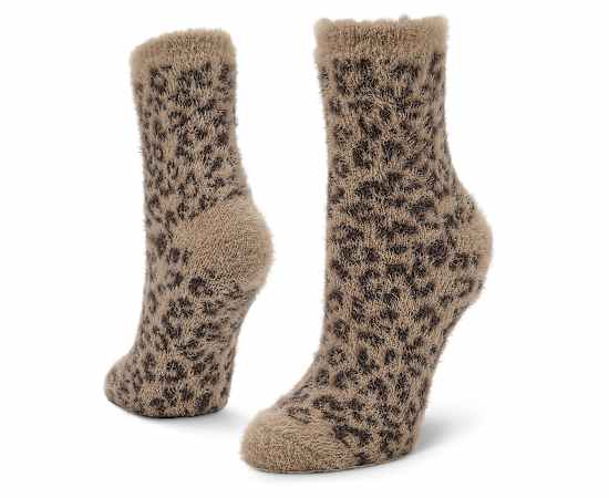 FIRESIDE-WOMENS CHEETAH MINK CREW SLIPPER SOCK 1 PAIR